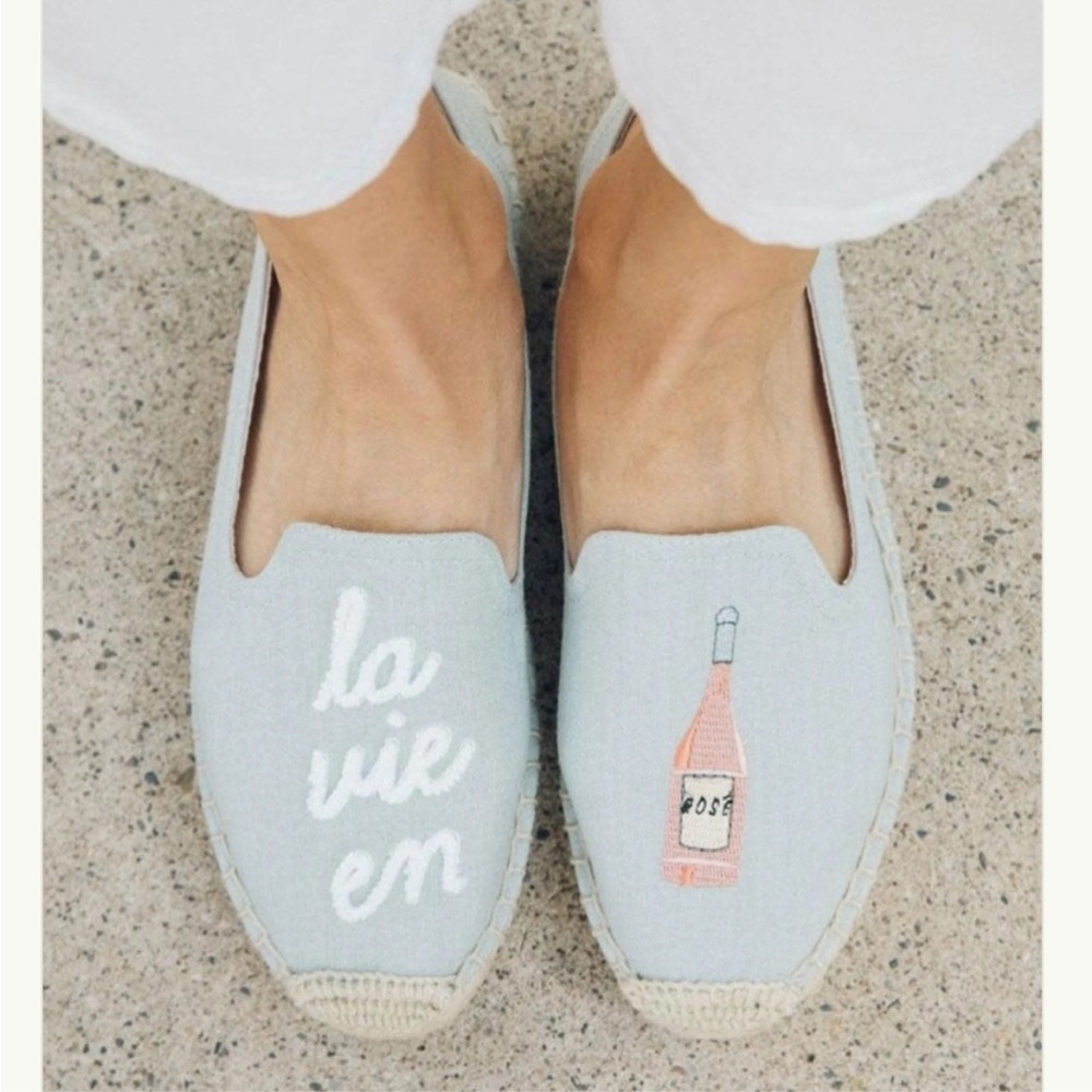 Soludos Chambray Embroidered La Vie En Rose Espadrille Loafers 9